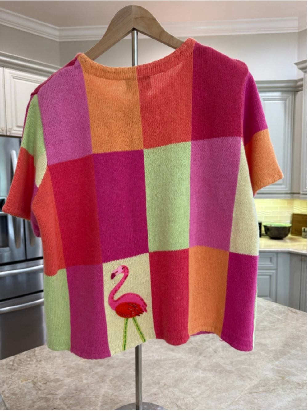 Susan Bristol Cardigan Large Pink Orange Flamingo Embroidered Beaded - Picture 3 of 7